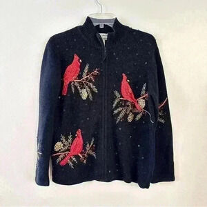 Vintage Heirloom Collectibles Cardinal Sequin Beaded Full Zip Sweater Size Small